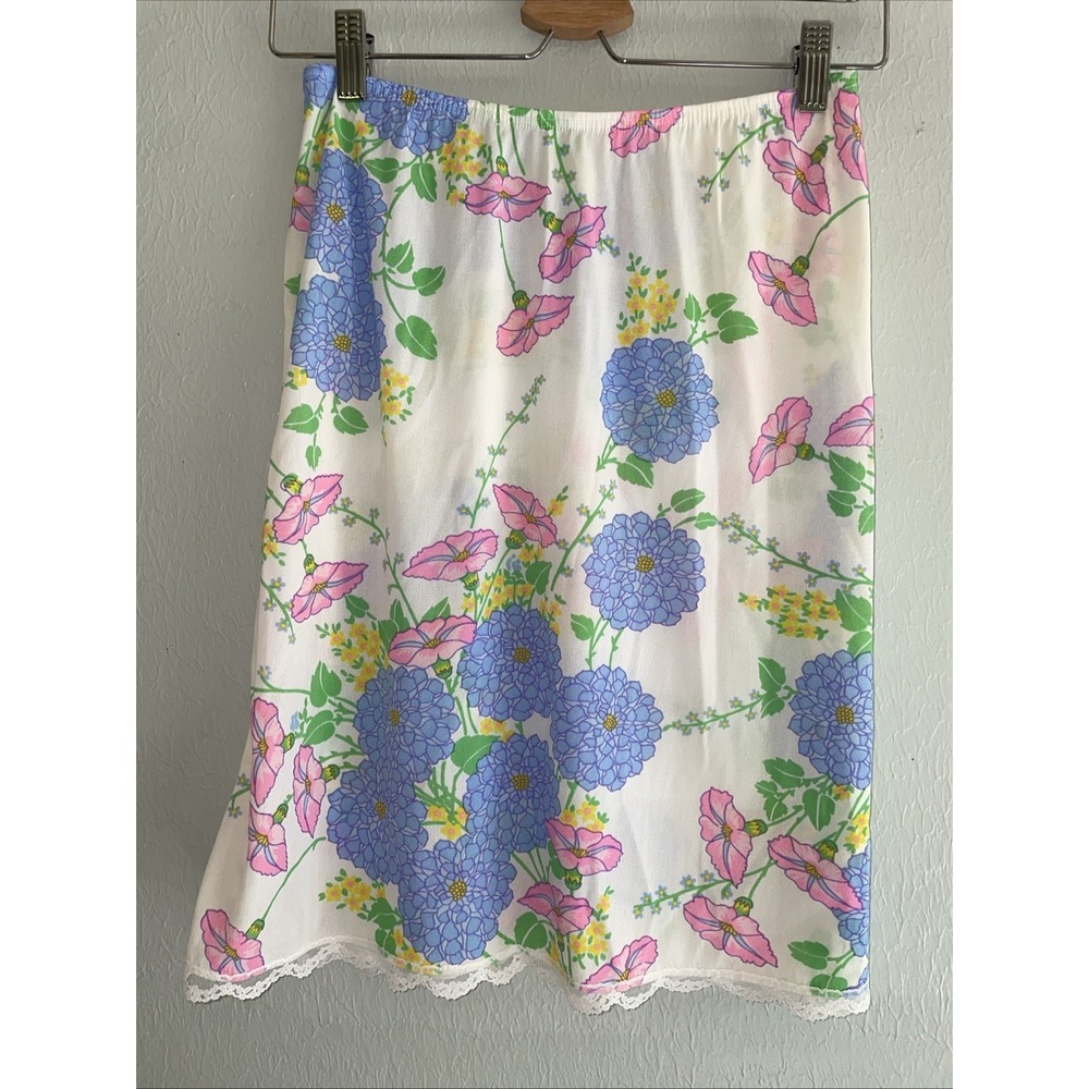 Vintage 60s Kayser Pastel Bright Floral Mod Slip Lace Detail Grunge Punk Nylon